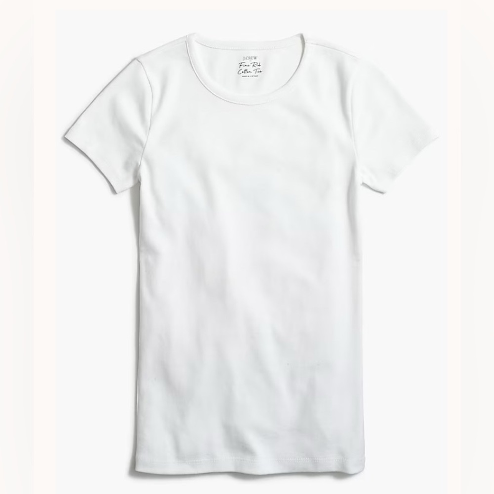 J.Crew Factory Fine Rib Cotton Tee in White, Short Sleeve Crew Neck